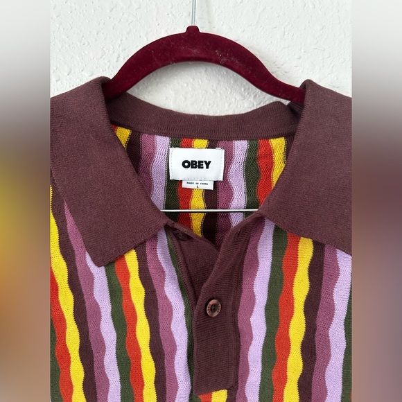 Obey Men's Polo Sweater Surface Multicolor Size Large Shepard Fairey Striped NEW - Picture 7 of 10